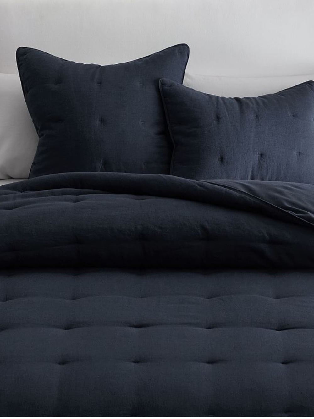 Pottery Barn Belgian Flax Linen Comforter Classic Bedding Navy Full/Queen Size